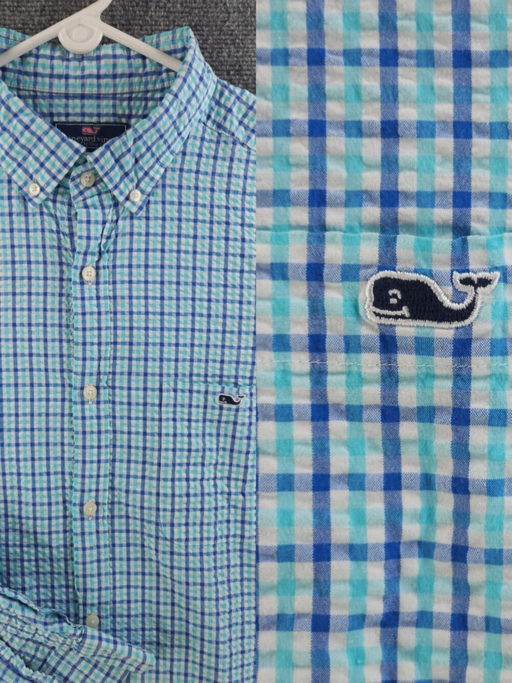 Vineyard Vines Seersucker Blue Green Button-Down Classic Fit Tucker Mens XL
